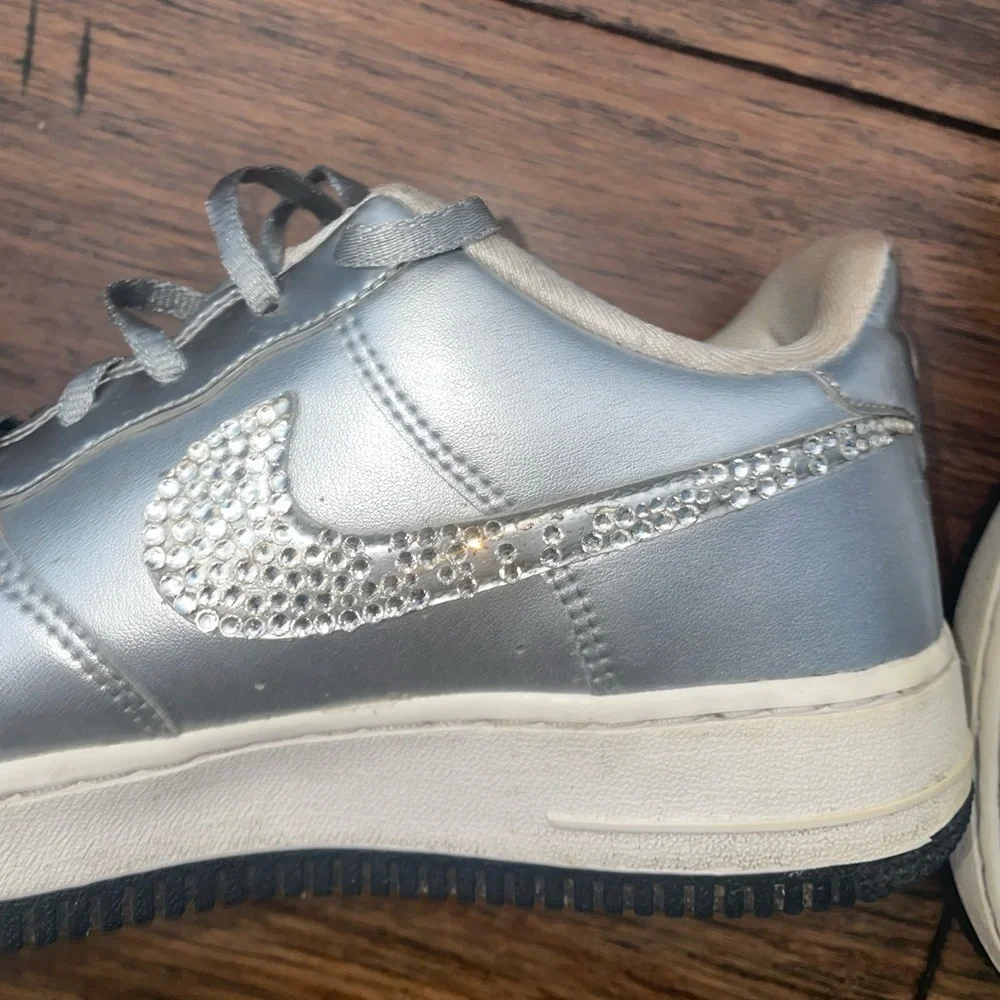 Crystal🩶Silver Nike air embellished rhinestone sneakers metallic bling bedazzled